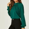 Coupon 🥰 FS Collection High Neck Back Cut Detail Blouse Top In Dark Green 😀