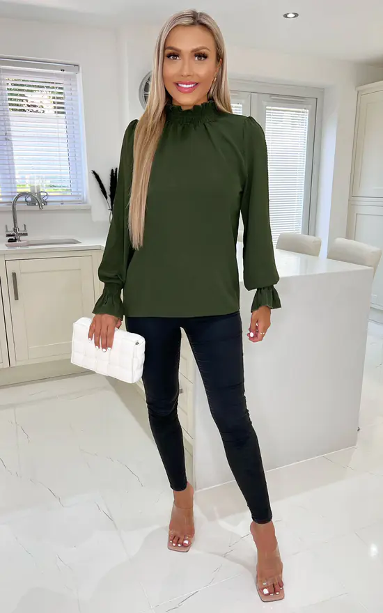 Cheap 👍 AX Paris Olive Elasticated Cuff And Neck Long Sleeve Top 🌟 - Image 2