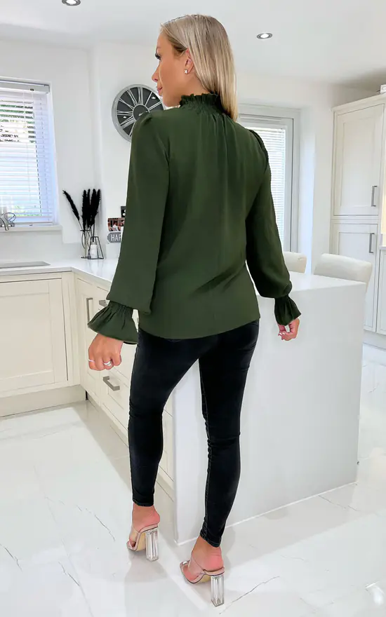 Cheap 👍 AX Paris Olive Elasticated Cuff And Neck Long Sleeve Top 🌟 - Image 3