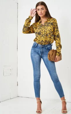 Best Pirce 🔔 Love Frontrow Yellow Leopard Print 👚 Shirt 👍