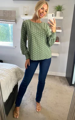 Wholesale 🤩 Izabel London Mint Polka Dot Long Sleeve Blouse ⌛