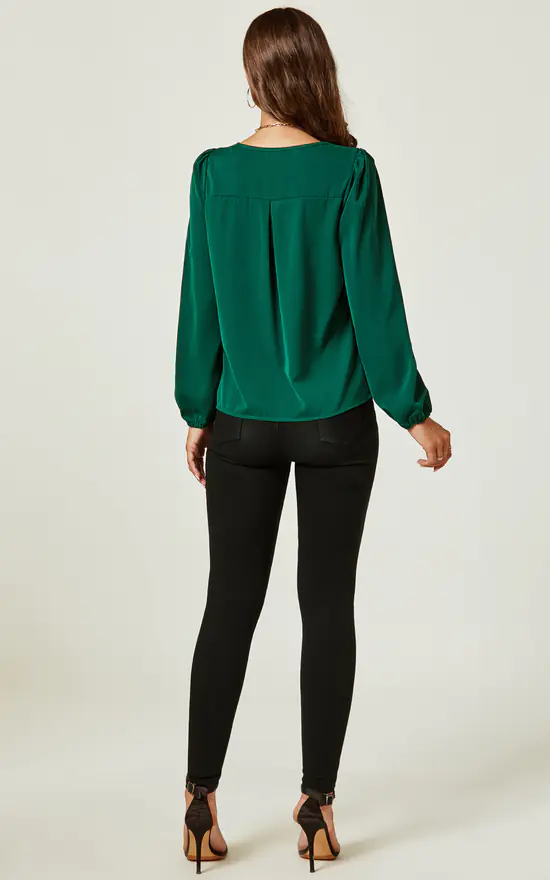 Buy ๐ FS Collection Long Sleeve Detailed Neckline Blouse Top In Green ๐ - Image 3