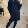Deals 🎁 HOXTON GAL Oversized Brooch Detailed Long Sleeves Tunic Top In Black 😍