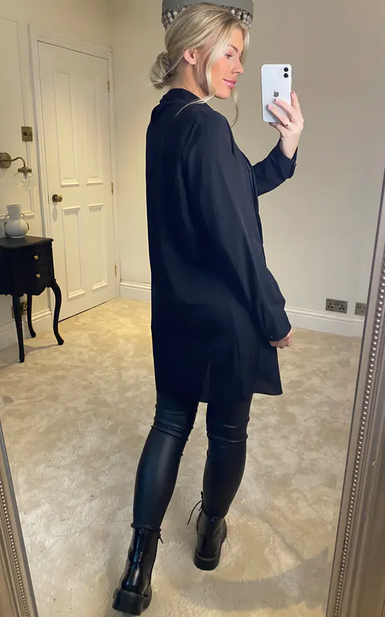 Deals 🎁 HOXTON GAL Oversized Brooch Detailed Long Sleeves Tunic Top In Black 😍 - Image 4