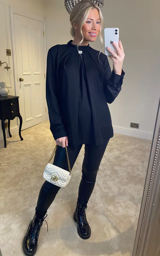 Budget 🥰 HOXTON GAL Oversized Long Sleeves Brooch Detailed Top In Black 🤩 - Image 2