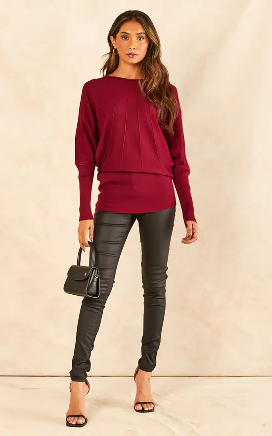 Wholesale 🔥 Blue Vanilla Batwing Ribbed Hem Tunic In Light Burgundy 💯