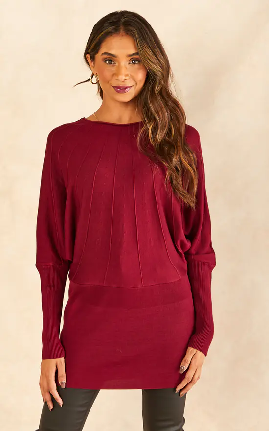 Wholesale 🔥 Blue Vanilla Batwing Ribbed Hem Tunic In Light Burgundy 💯 - Image 3