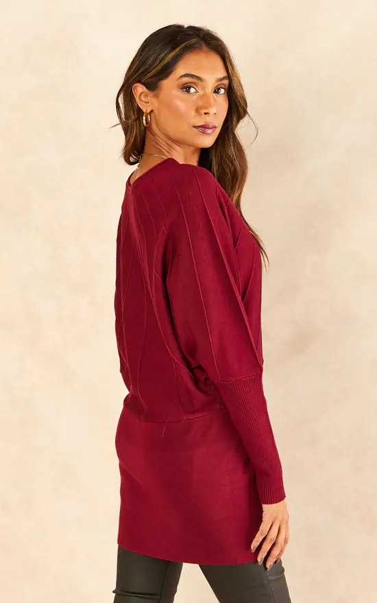 Wholesale 🔥 Blue Vanilla Batwing Ribbed Hem Tunic In Light Burgundy 💯 - Image 4