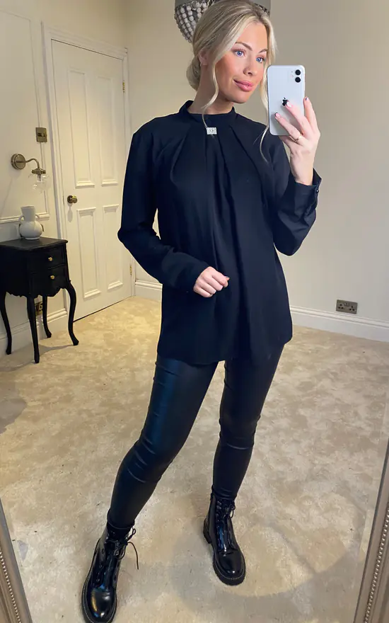Budget 🥰 HOXTON GAL Oversized Long Sleeves Brooch Detailed Top In Black 🤩 - Image 3