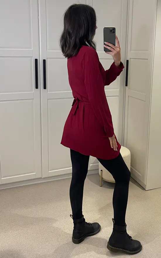 Buy โ HOXTON GAL Oversized Long Slevees Pleated ๐ Shirt Top With Matching Belt In Burgundy ๐ - Image 4