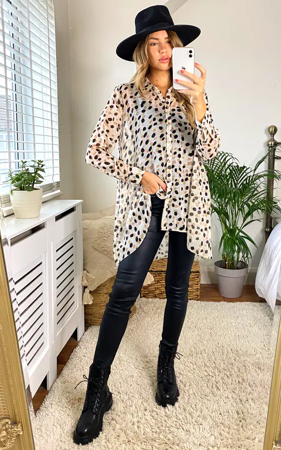 Cheap ❤️ Edie B. Lauren Animal Lurex Spot Print Oversize Blouse With Hi Lo Hem 😀