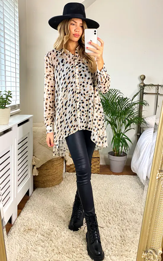 Cheap ❤️ Edie B. Lauren Animal Lurex Spot Print Oversize Blouse With Hi Lo Hem 😀 - Image 2
