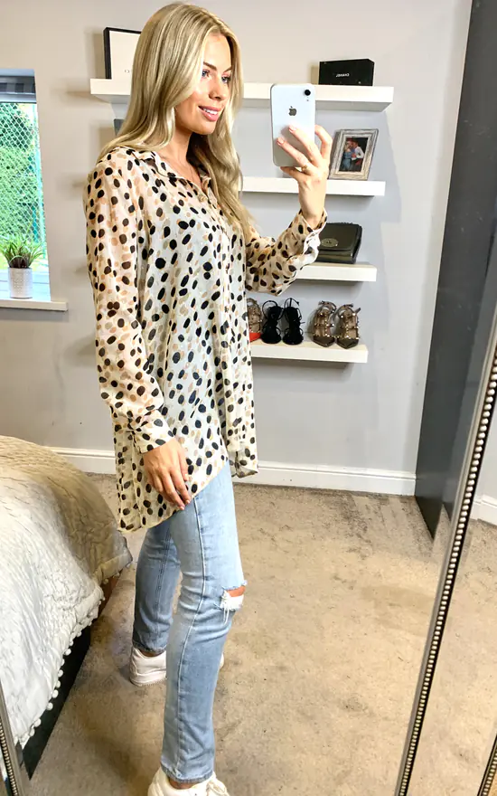 Cheap ❤️ Edie B. Lauren Animal Lurex Spot Print Oversize Blouse With Hi Lo Hem 😀 - Image 4