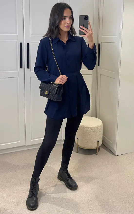 Cheapest ๐ HOXTON GAL Oversized Long Slevees Pleated ๐ Shirt Top With Matching Belt In Navy ๐