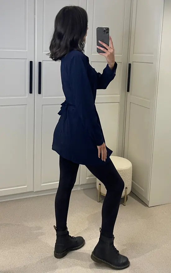 Cheapest ๐ HOXTON GAL Oversized Long Slevees Pleated ๐ Shirt Top With Matching Belt In Navy ๐ - Image 4