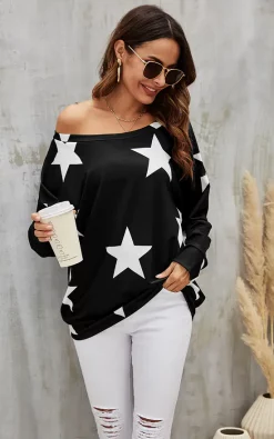 Deals 🔔 FS Collection Oversized Star Print Top In Black 💯