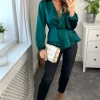 Wholesale 🛒 Double Second Dark Green Wrap Frill Front Satin Top 👏