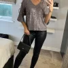 Buy 🤩 Yumi Sequin Top With Fluted Sleeve In Silver 💯