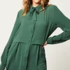 Discount 🌟 HOXTON GAL Overized Long Sleeves 👕 Shirt Tunic With Matching Tie In Green 😍