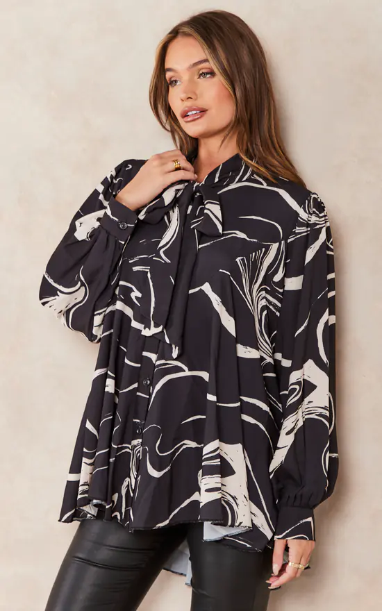 Wholesale ๐ Jenerique Oversize Bowl Neck Blouse Beige Print ๐ฏ