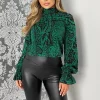 Best Pirce 💯 AX Paris Green Printed Elasticated High Neck Long Sleeve Top 💯