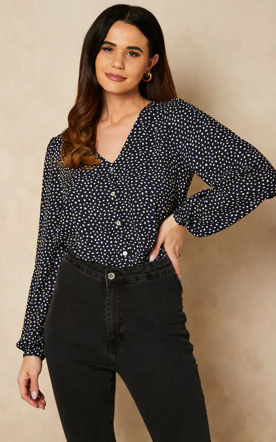 Promo ๐ ONLY Polka Dot Button Up Blouse In Navy ๐คฉ