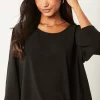 Discount 🎁 Blue Vanilla Side Tie Knot Long Sleeve Top Black 🥰