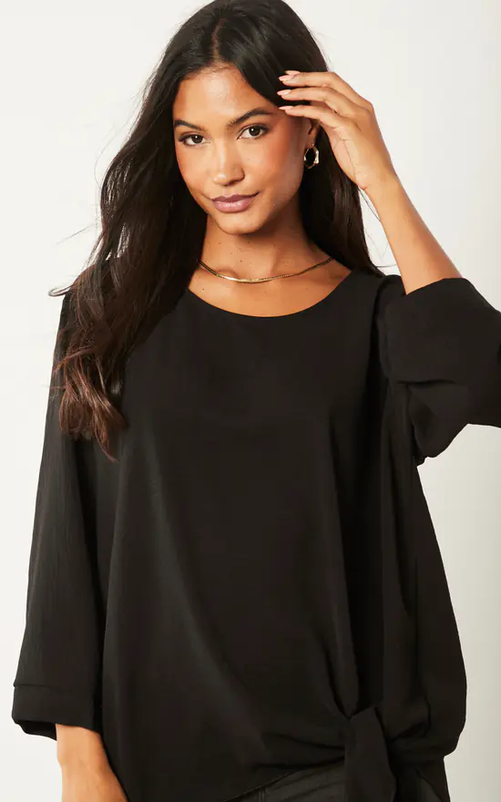 Discount ๐ Blue Vanilla Side Tie Knot Long Sleeve Top Black ๐ฅฐ