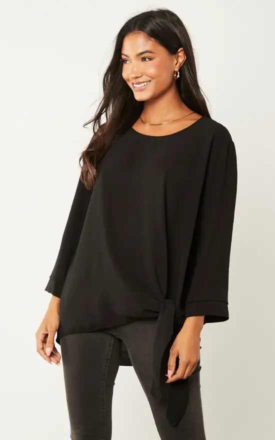 Discount ๐ Blue Vanilla Side Tie Knot Long Sleeve Top Black ๐ฅฐ - Image 2