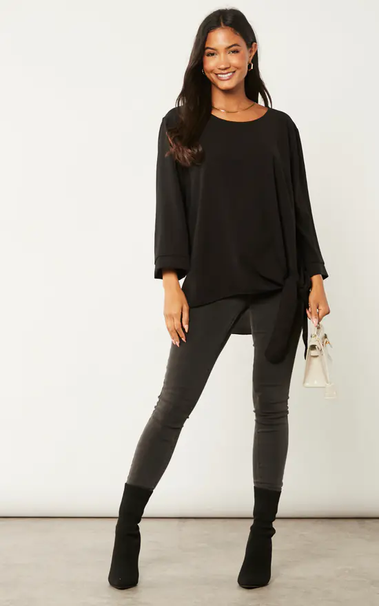 Discount ๐ Blue Vanilla Side Tie Knot Long Sleeve Top Black ๐ฅฐ - Image 3