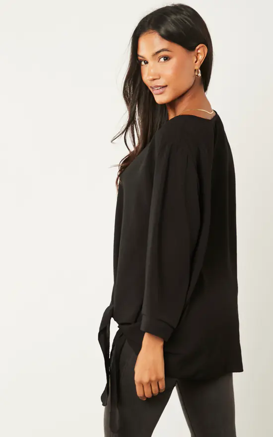 Discount ๐ Blue Vanilla Side Tie Knot Long Sleeve Top Black ๐ฅฐ - Image 4