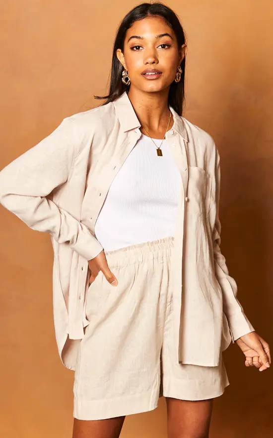 Hot Sale 💯 ONLY Long Sleeve Linen 👕 Shirt In Stone 🔥 - Image 3