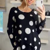Wholesale 🥰 Izabel London Black And White Polka Dot Hanky Hem T 👚 Shirt ✔️