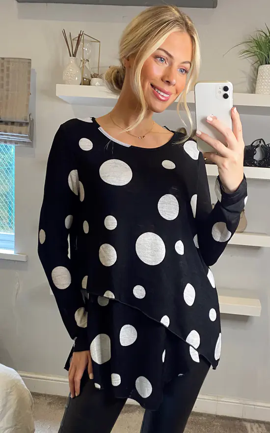 Wholesale ๐ฅฐ Izabel London Black And White Polka Dot Hanky Hem T ๐ Shirt โ๏ธ