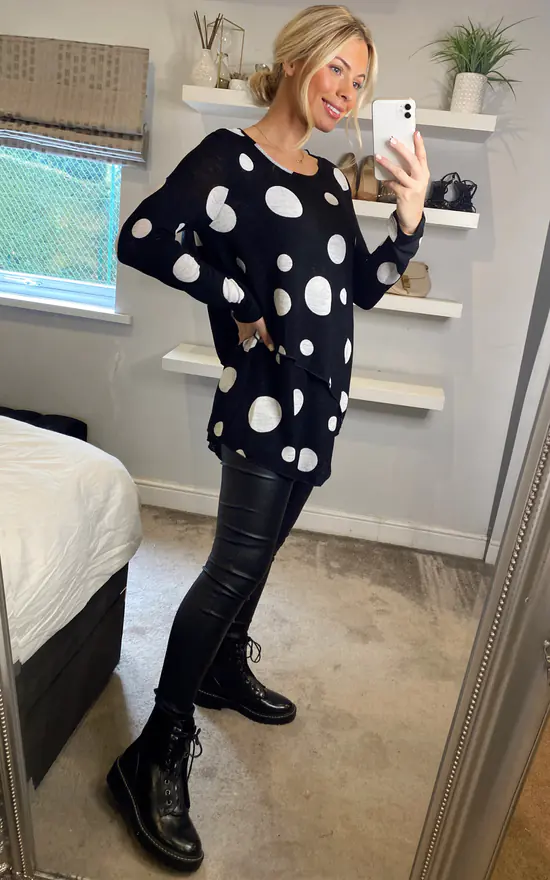 Wholesale ๐ฅฐ Izabel London Black And White Polka Dot Hanky Hem T ๐ Shirt โ๏ธ - Image 3
