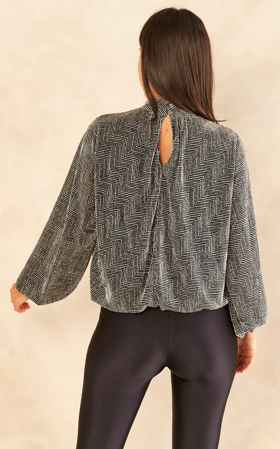 Wholesale โจ Blue Vanilla Metallic Puffball High Neck Long Sleeve Top ๐ - Image 4