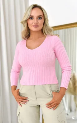Best Pirce 🔥 IKRUSH Etta Knitted Long Sleeve Top In Baby Pink 🧨