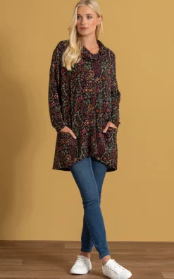 New 😀 Klass Oversized Brushed Floral Knit Tunic Top Black/Red 🛒