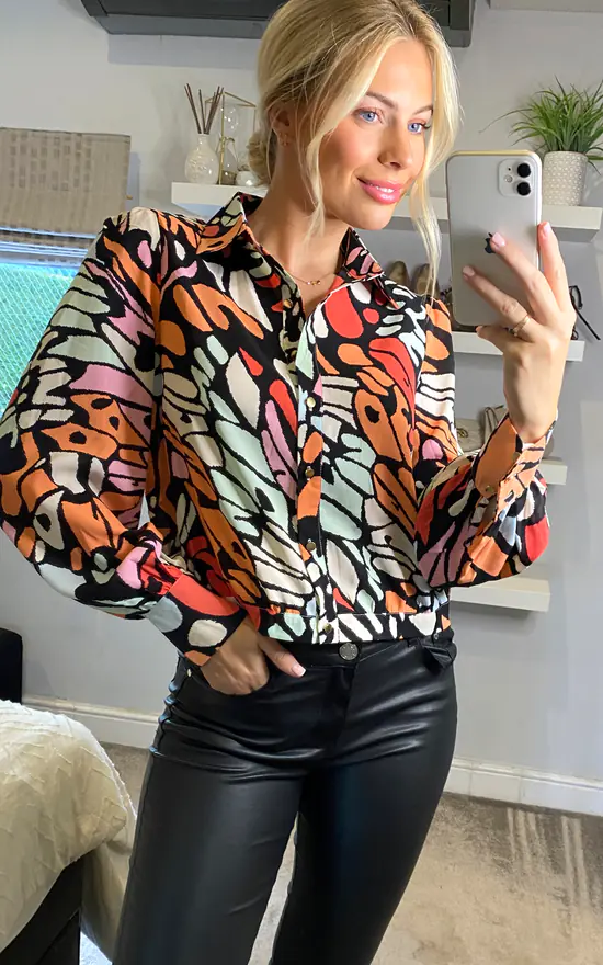 Buy β¨ ANGELEYE Chiffon Long Sleeve Buttoned π Shirt In Multi Colour Butterfly Print π