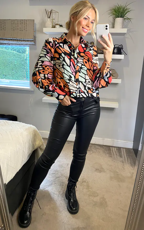 Buy β¨ ANGELEYE Chiffon Long Sleeve Buttoned π Shirt In Multi Colour Butterfly Print π - Image 2