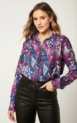 Best reviews of 🤩 Jenerique Long Sleeve Printed 👕 Shirt In Fuchsia/Blue Animal Print 👏