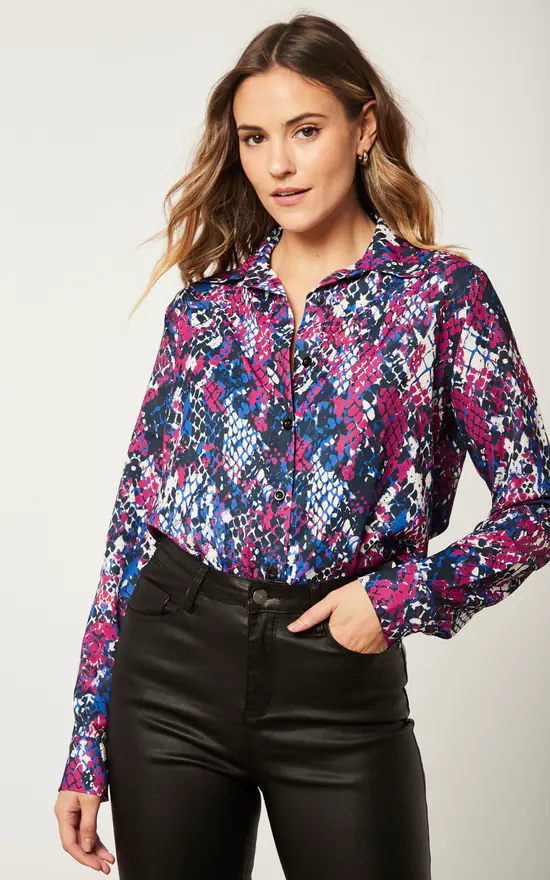 Best reviews of 🤩 Jenerique Long Sleeve Printed 👕 Shirt In Fuchsia/Blue Animal Print 👏