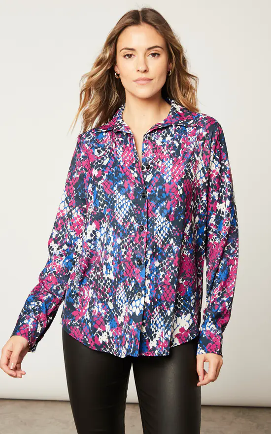 Best reviews of 🤩 Jenerique Long Sleeve Printed 👕 Shirt In Fuchsia/Blue Animal Print 👏 - Image 3
