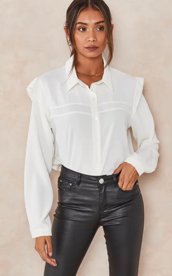 Flash Sale ๐ HOXTON GAL Oversized Shoulder Detailed Long Sleeves ๐ Shirt In White ๐