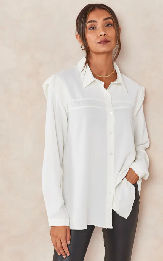 Flash Sale ๐ HOXTON GAL Oversized Shoulder Detailed Long Sleeves ๐ Shirt In White ๐ - Image 3