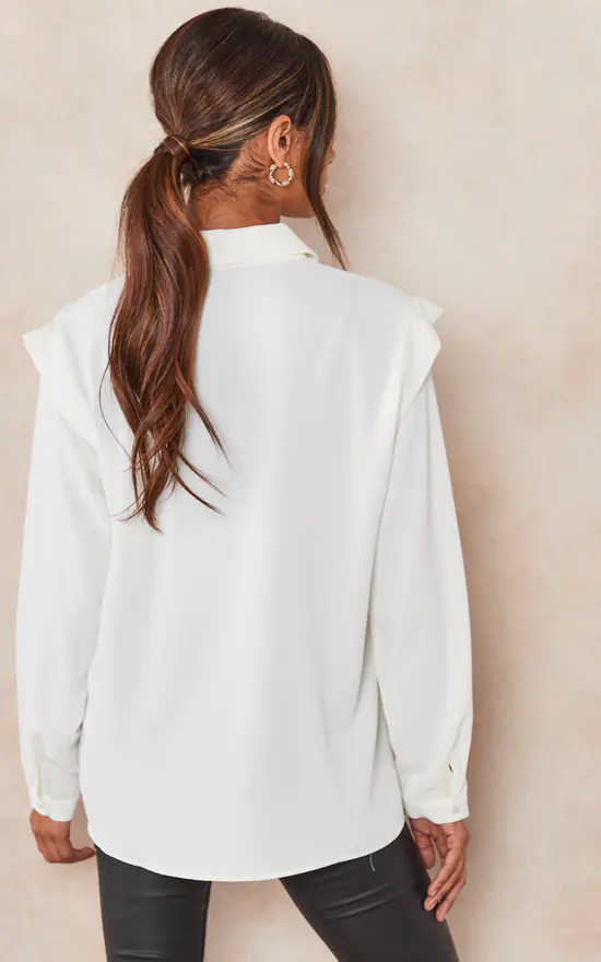 Flash Sale ๐ HOXTON GAL Oversized Shoulder Detailed Long Sleeves ๐ Shirt In White ๐ - Image 4