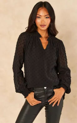 Deals 👏 Gini London Black Dobby Chiffon Long Sleeve Blouse 😍