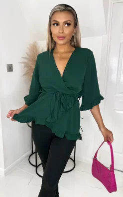 Flash Sale 😉 AX Paris Teal Frill Hem Wrap Top ⭐