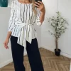 Brand new 🤩 KRISP Brush Stripe Print 3/4 Sleeve Tie Back Cream Blouse ⌛