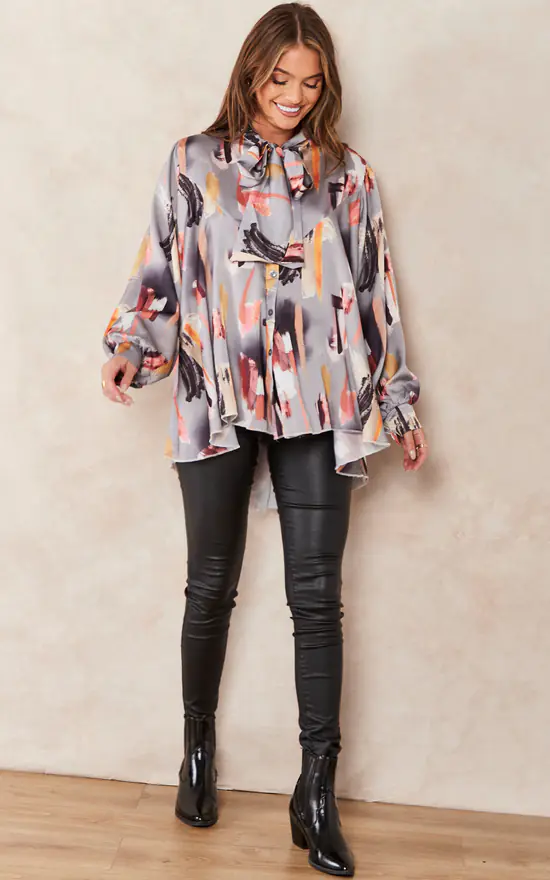 Flash Sale ๐ Jenerique Oversize Bowl Neck Blouse In Grey Print ๐ - Image 3
